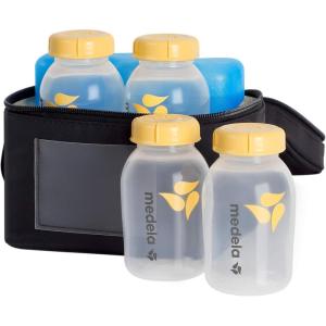 imageMedela Breast Milk Storage Cooler Bag with Contoured Ice Pack 4 Bottles and Lids Convenient Breastmilk TransportOnthego Cooler Set