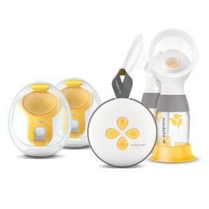 imageMedela Pump Your Way Deluxe Bundle Featuring Swing Maxi Double Electric Breast Pump with Wearable HandsFree Collection Cups PersonalFit Flex Breast Shields and ConnectorsSwing wCollection Cups  Bottles  Shields
