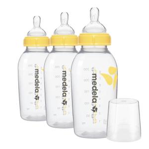 imageMedela Breast Milk Storage Bottles 3 Pack of 8 Ounce Breastfeeding Bottles with Nipples Lids Wide Base Collars and Travel Caps Made Without BPA8 ozmL